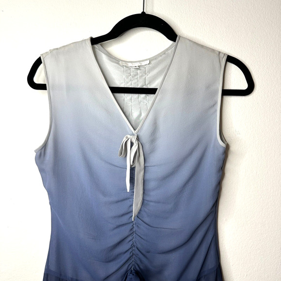 Jill Stuart 100% Silk Gray Navy Ombre Sleeveless Sheer Dress VNeck Side Zip 2 - Picture 2 of 12
